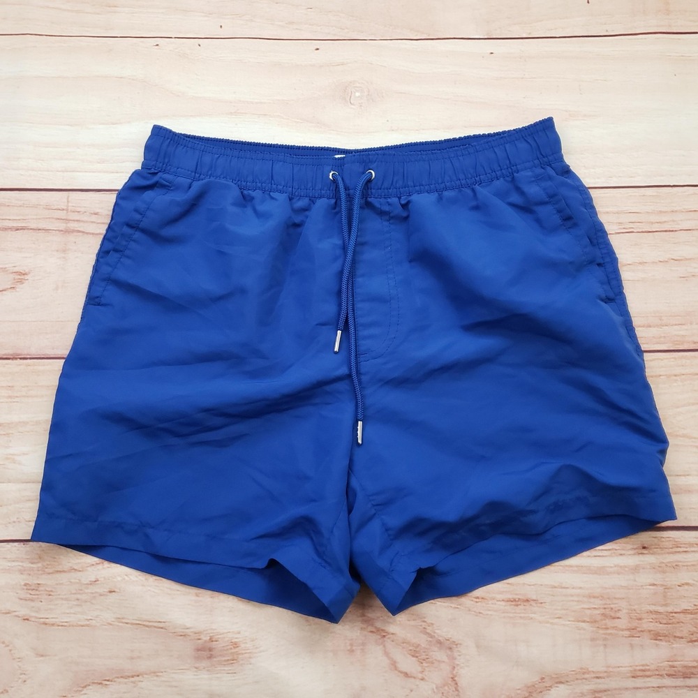 Forever‎ 21 Swim Trunks Mens Medium Royal Blue Mesh Lined Drawstring Pockets